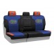Collegiate seat covers installed on a split bench row with removable headrests