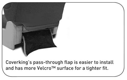 Coverking's pass-through flap is easier to install and has more Velcro™ surface for a tighter fit. Stronger, better fit material.